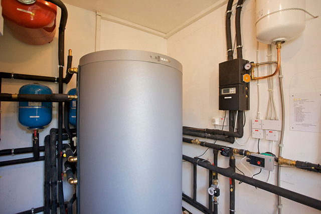 Plant room featuring solar heating system